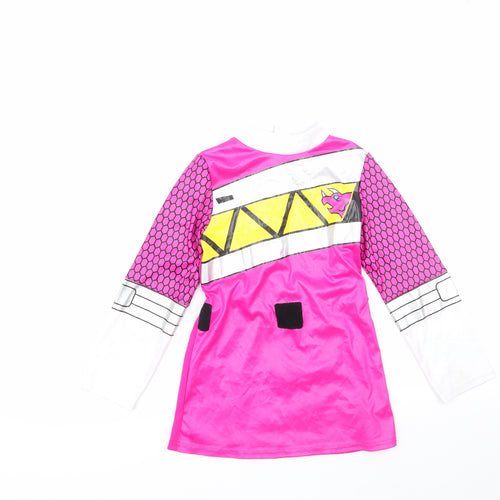 Power Rangers Girls Multicoloured Geometric 100% Polyester Fit & Flare  Size 7-8 Years  Round Neck  - power rangers