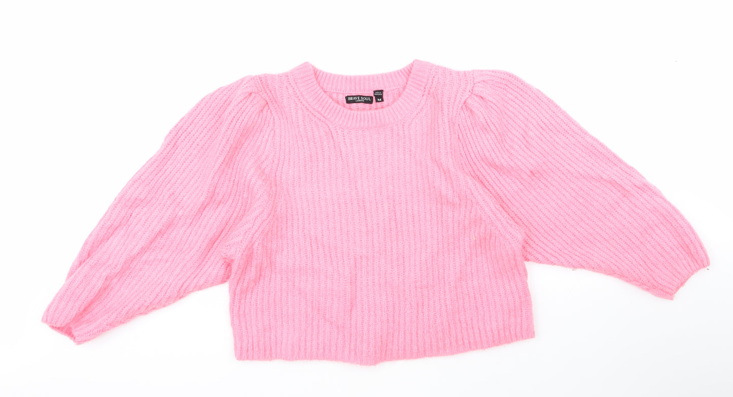 bave soul Womens Pink Round Neck  Acrylic Pullover Jumper Size M
