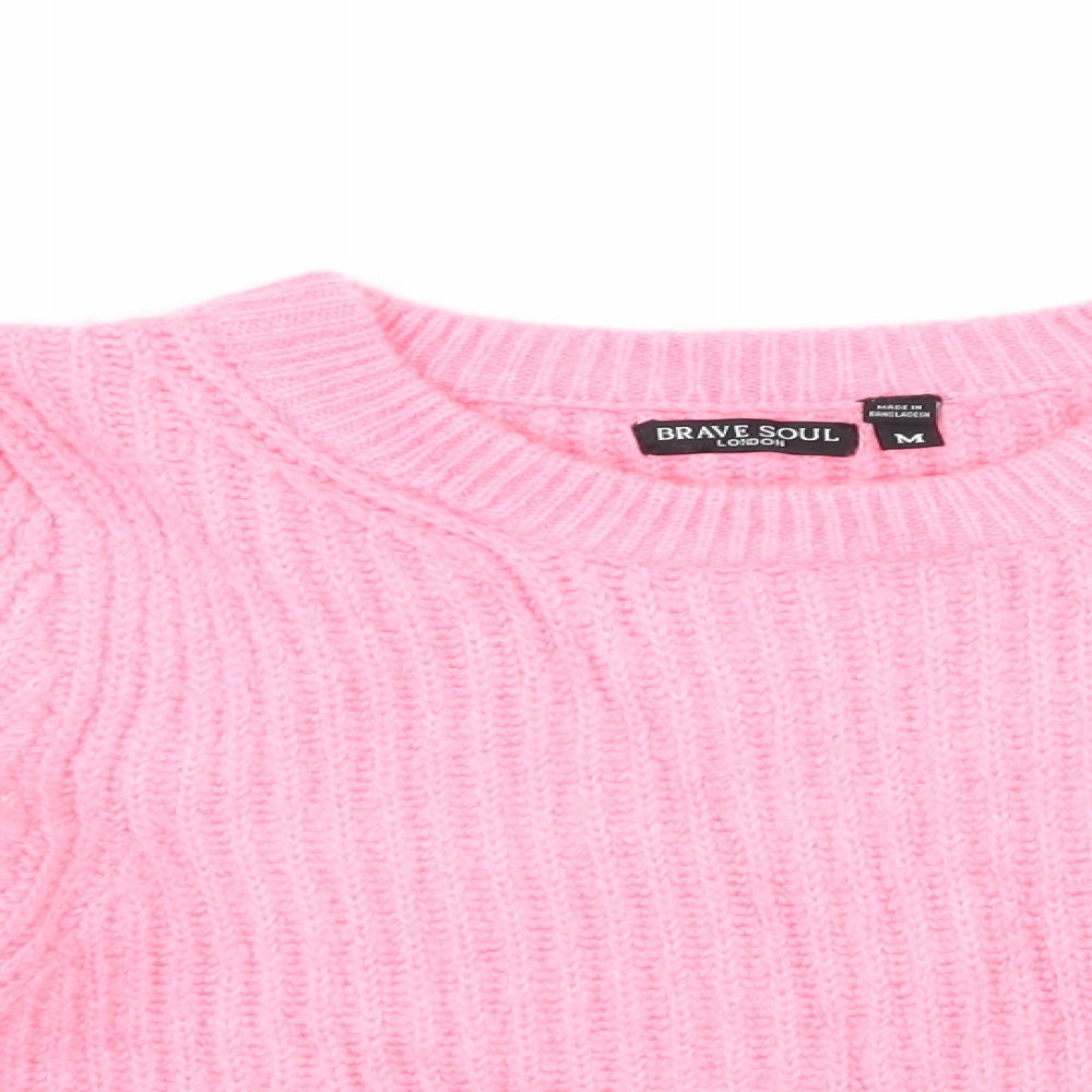 bave soul Womens Pink Round Neck  Acrylic Pullover Jumper Size M