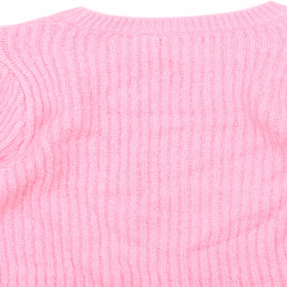 bave soul Womens Pink Round Neck  Acrylic Pullover Jumper Size M