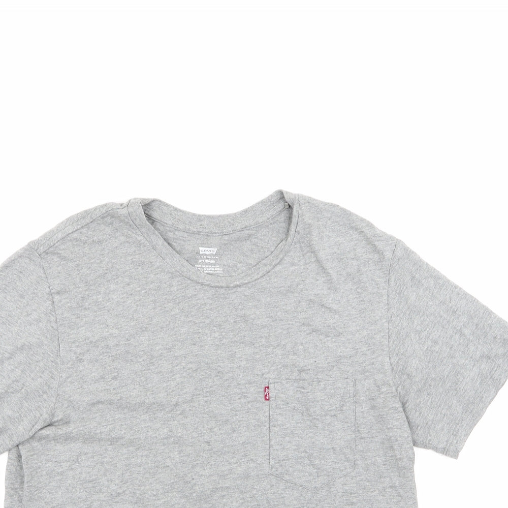 levis Mens Grey  Cotton  T-Shirt Size M Round Neck