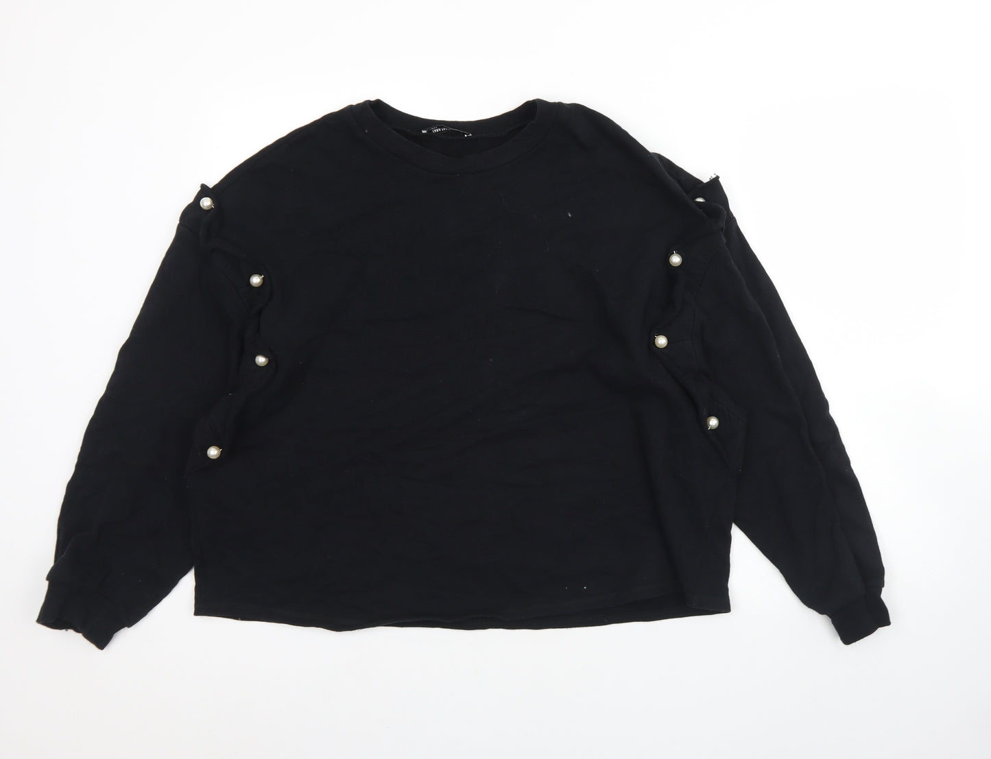 Zara Womens Black Round Neck  Cotton Pullover Jumper Size M