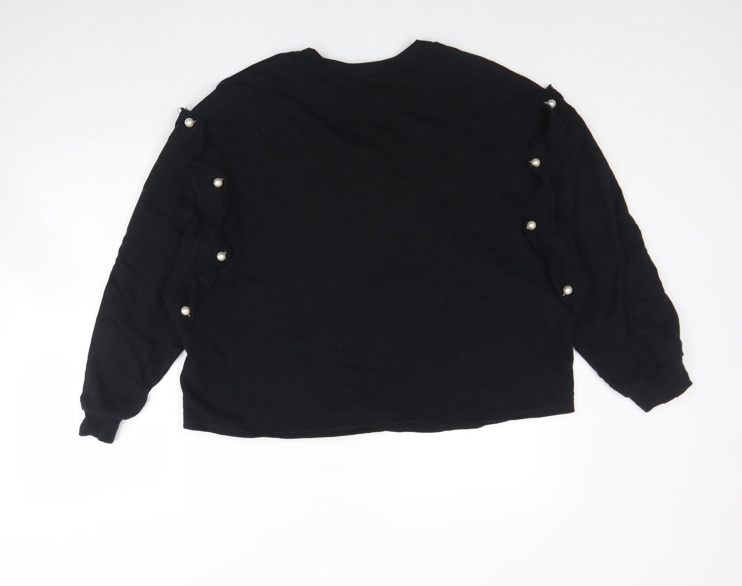 Zara Womens Black Round Neck  Cotton Pullover Jumper Size M