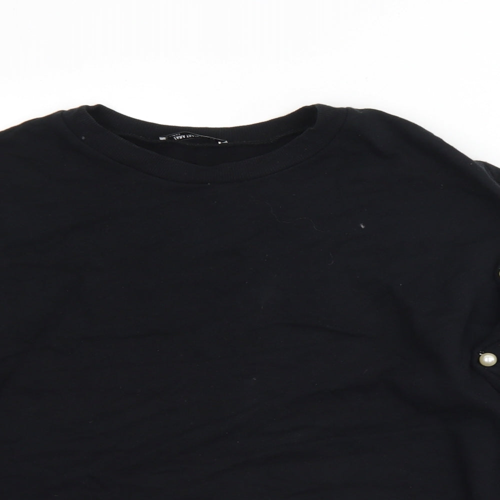 Zara Womens Black Round Neck  Cotton Pullover Jumper Size M