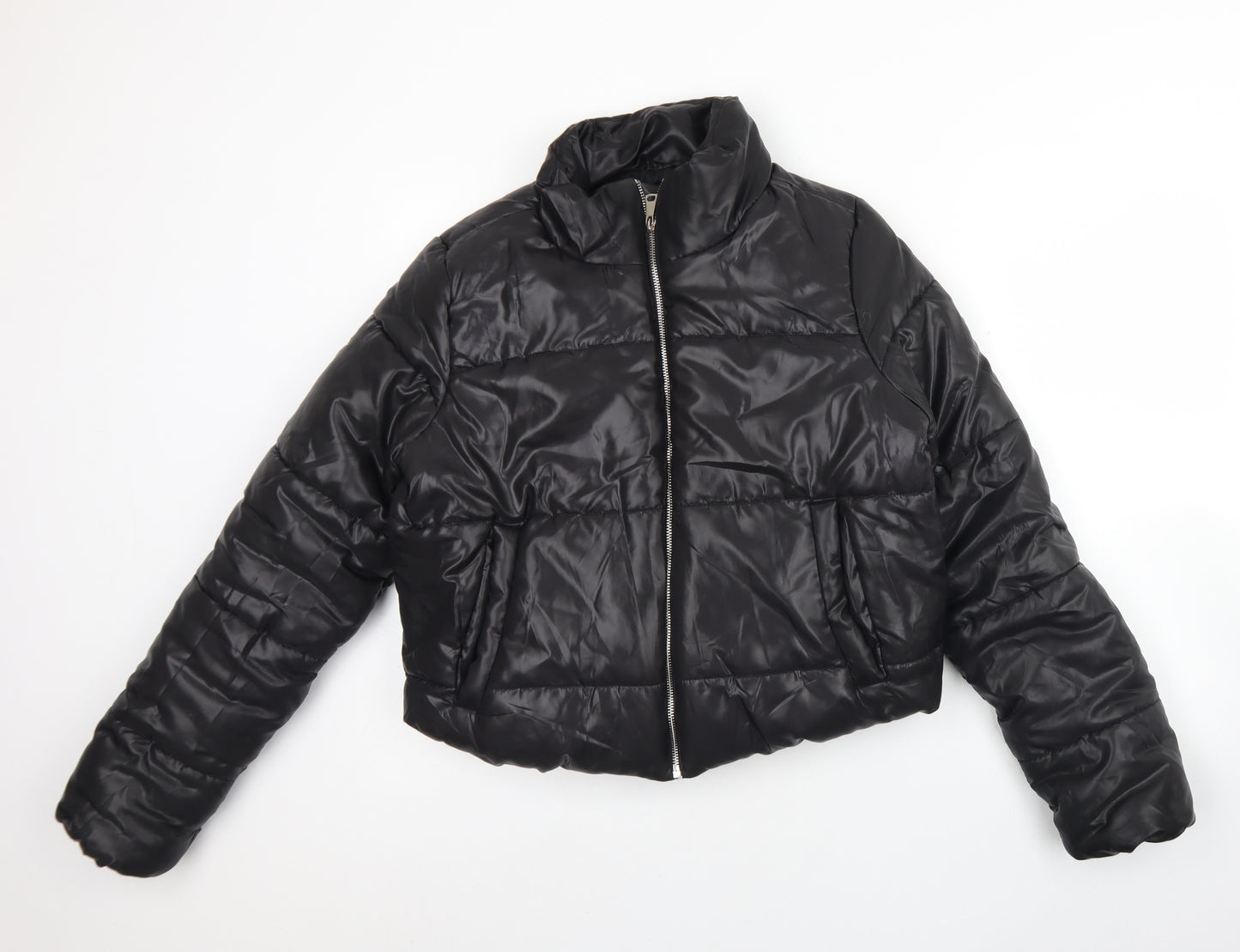 PRETTYLITTLETHING Womens Black   Rain Coat Coat Size M  Zip