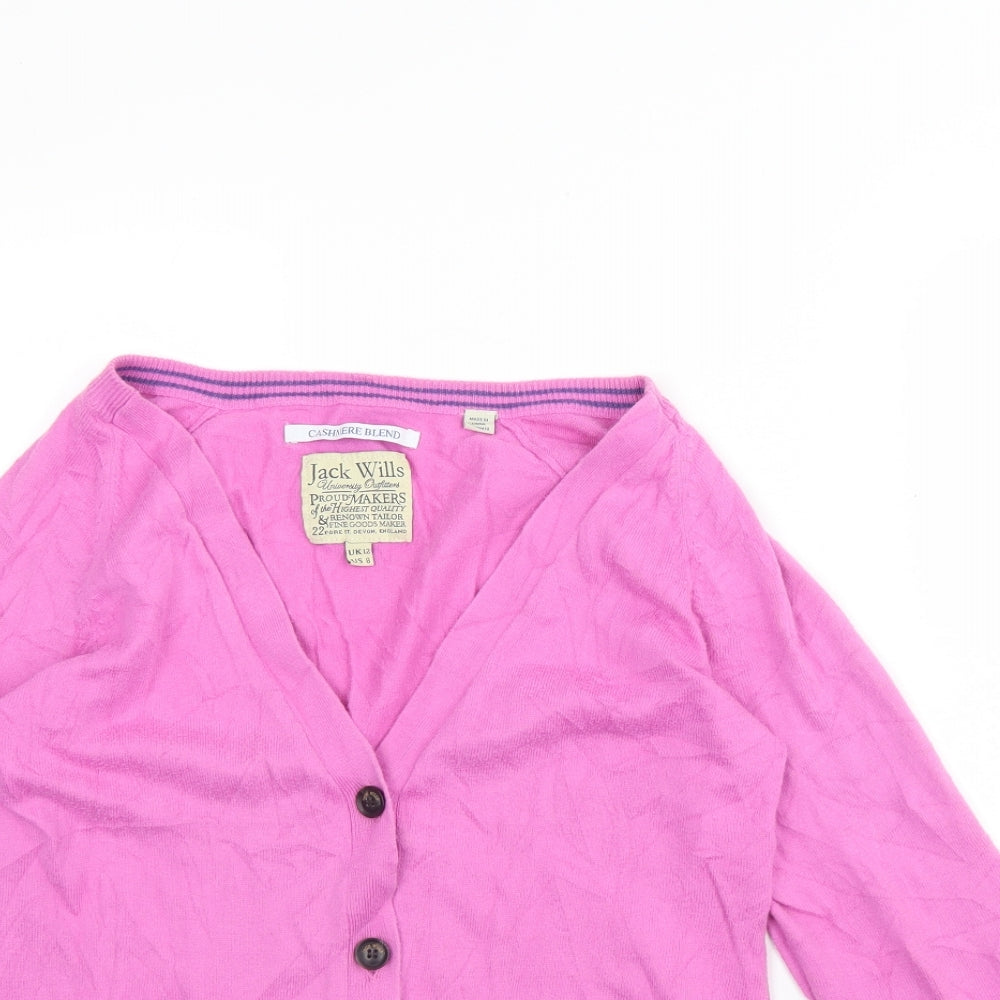 Jack Wills Womens Pink V-Neck  Cotton Cardigan Jumper Size 12
