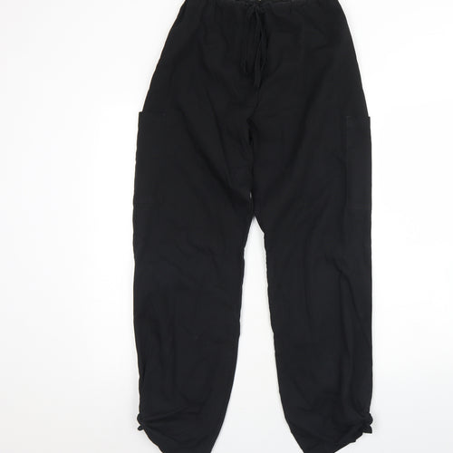 Rizues Womens Black  Cotton Cargo Trousers Size S L30 in Regular Drawstring