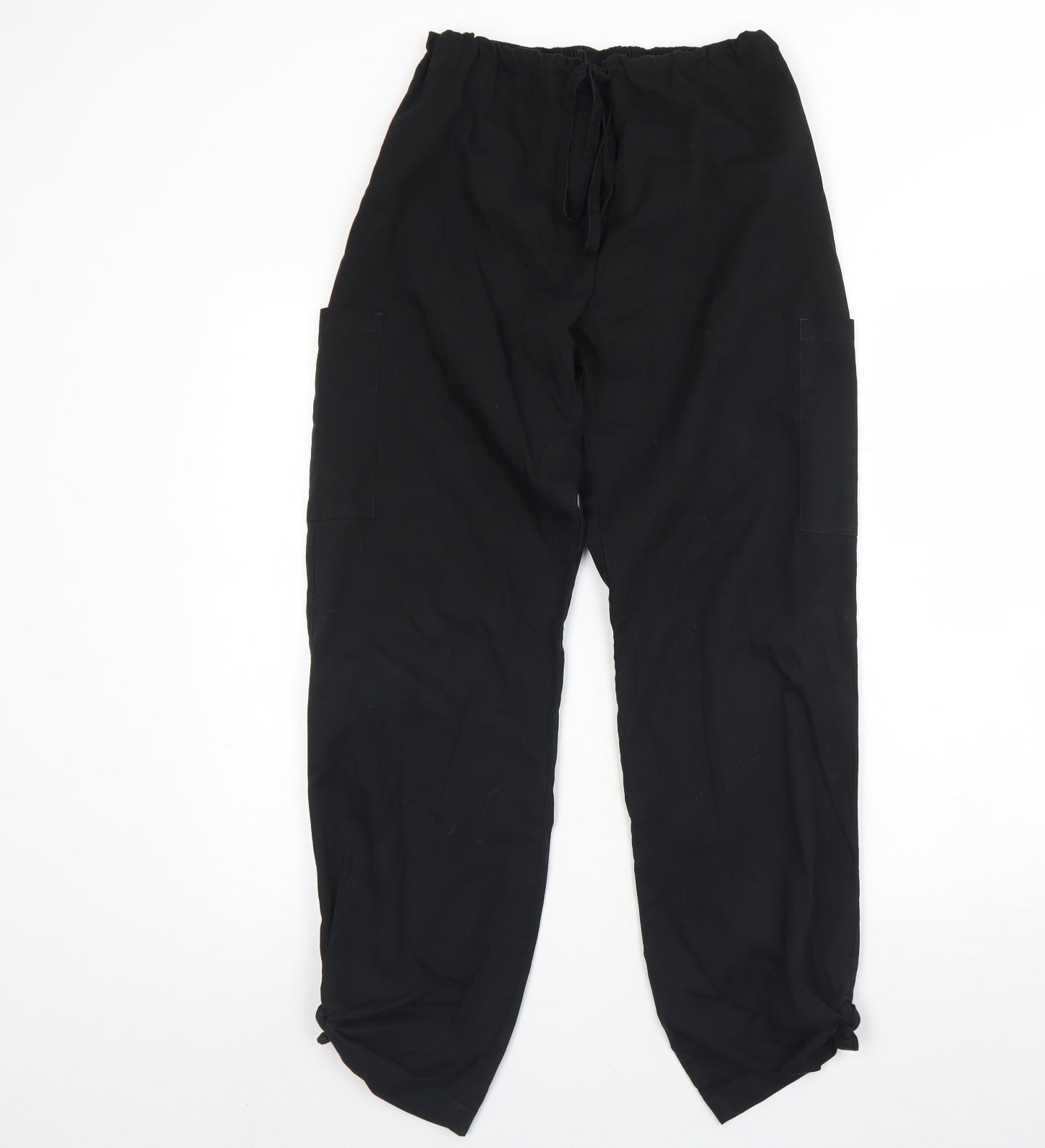 Rizues Womens Black  Cotton Cargo Trousers Size S L30 in Regular Drawstring