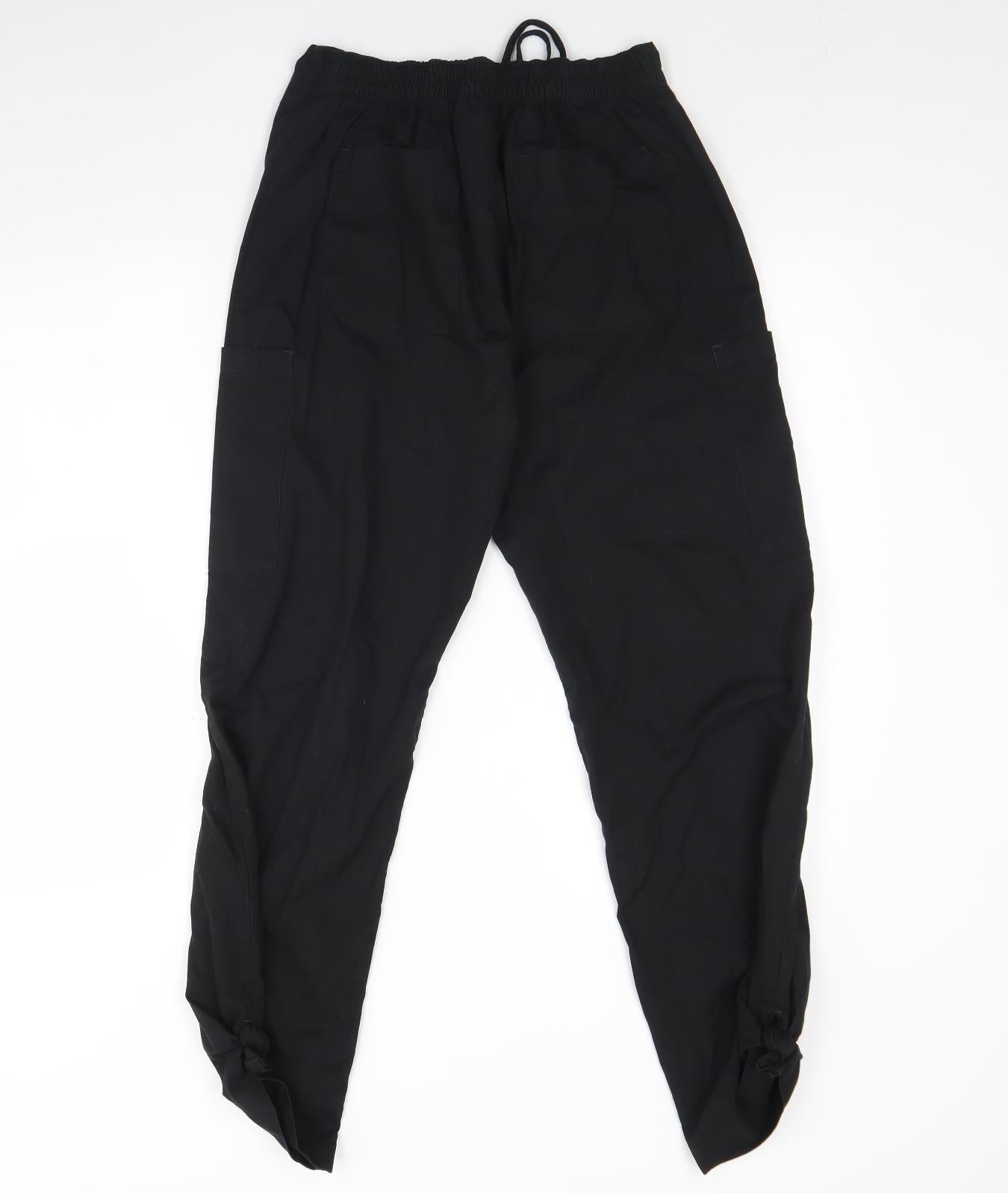 Rizues Womens Black  Cotton Cargo Trousers Size S L30 in Regular Drawstring