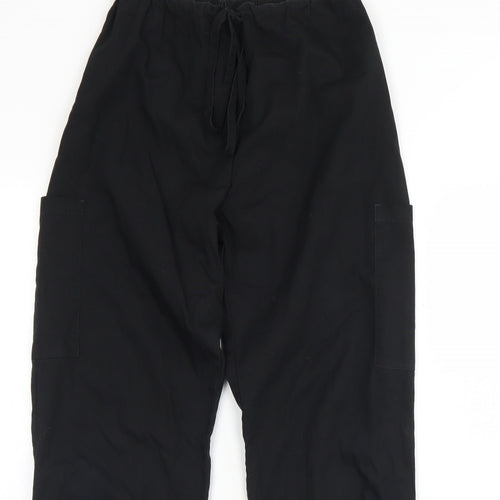 Rizues Womens Black  Cotton Cargo Trousers Size S L30 in Regular Drawstring