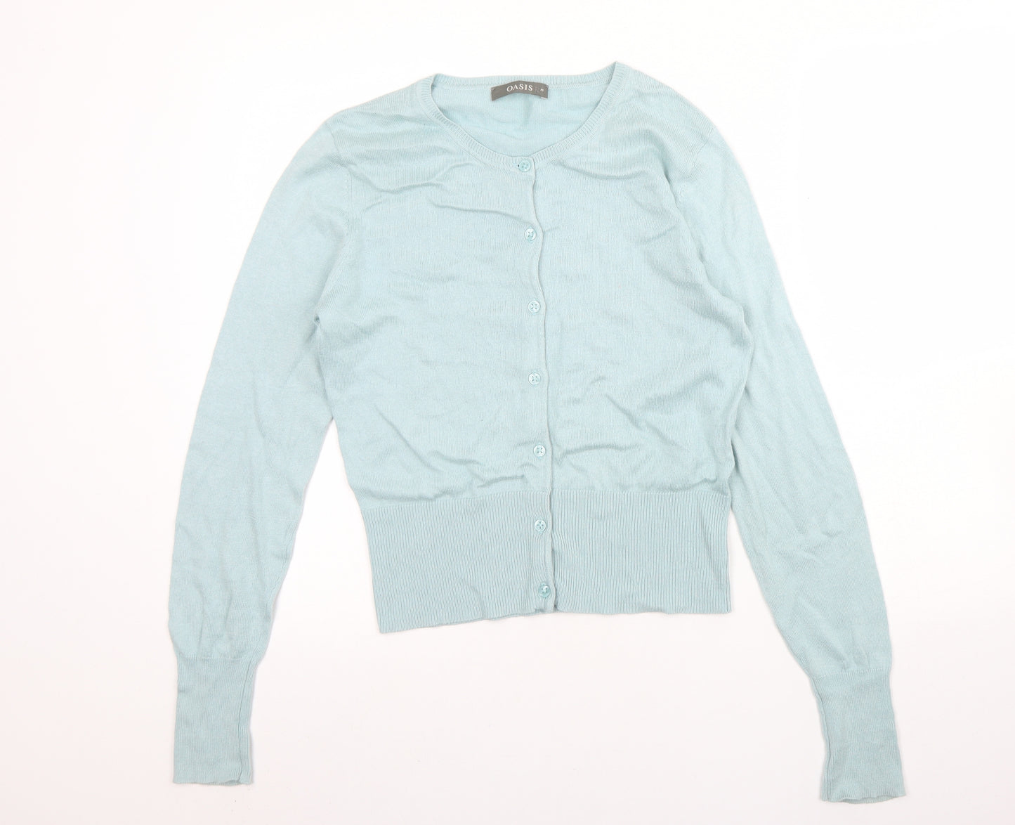 Oasis Womens Blue Round Neck  Cotton Cardigan Jumper Size M