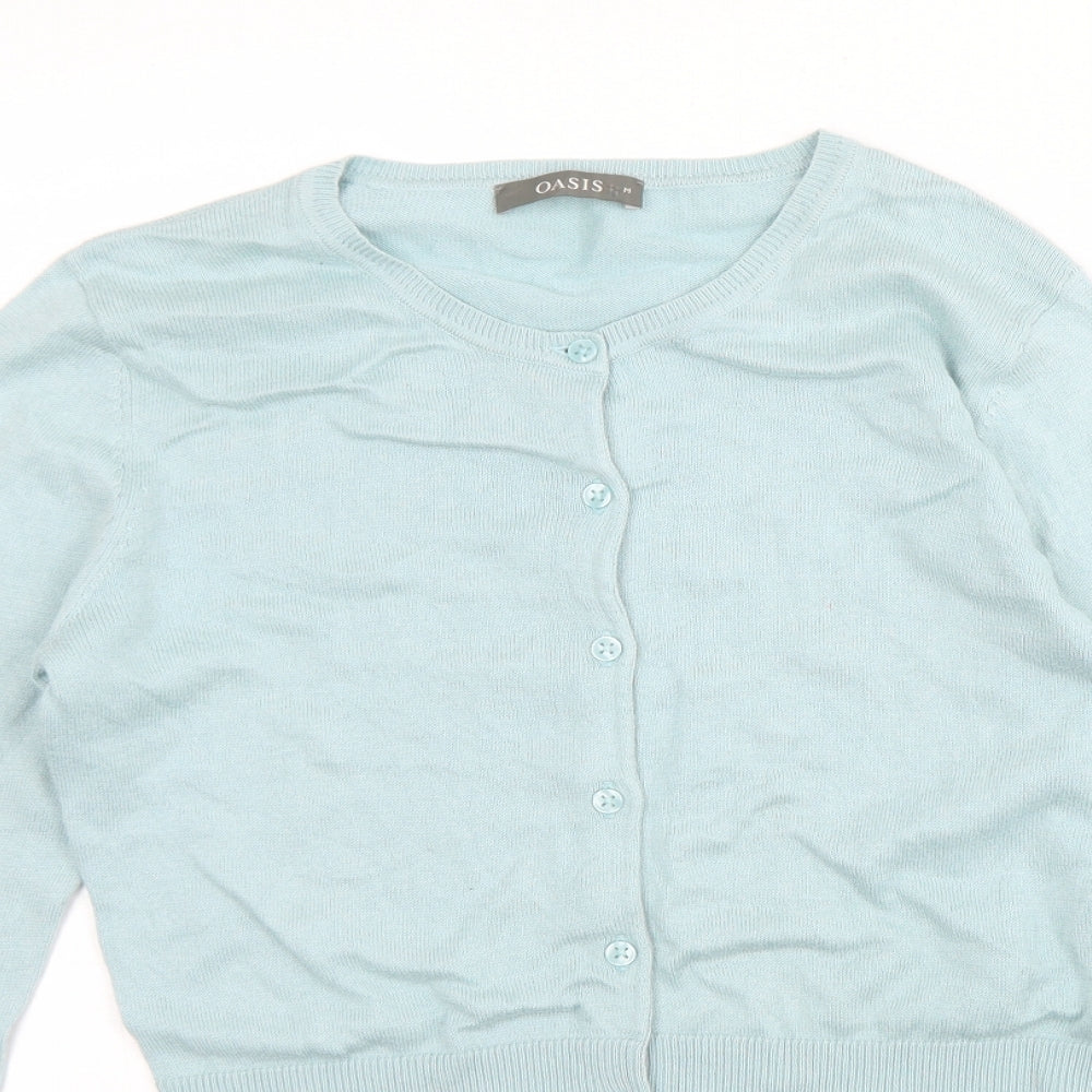 Oasis Womens Blue Round Neck  Cotton Cardigan Jumper Size M