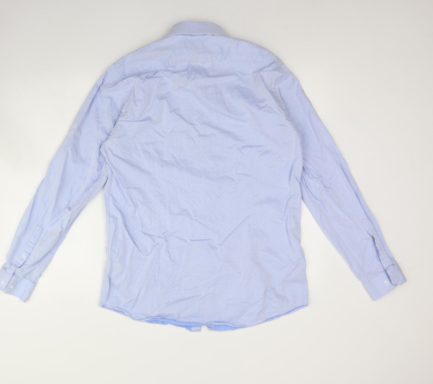 Primark Mens Blue Polka Dot Cotton  Dress Shirt Size L Collared Button