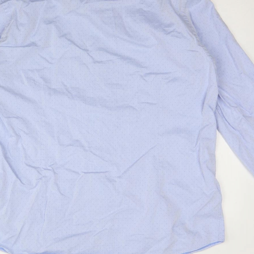 Primark Mens Blue Polka Dot Cotton  Dress Shirt Size L Collared Button