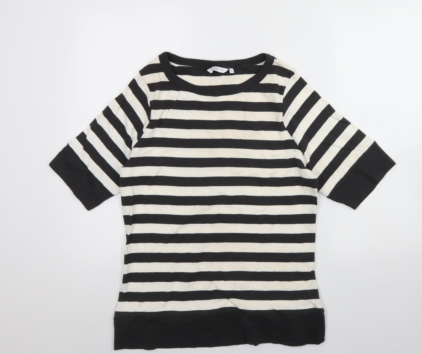 New Look Womens White Round Neck Striped Cotton Pullover Jumper Size 18