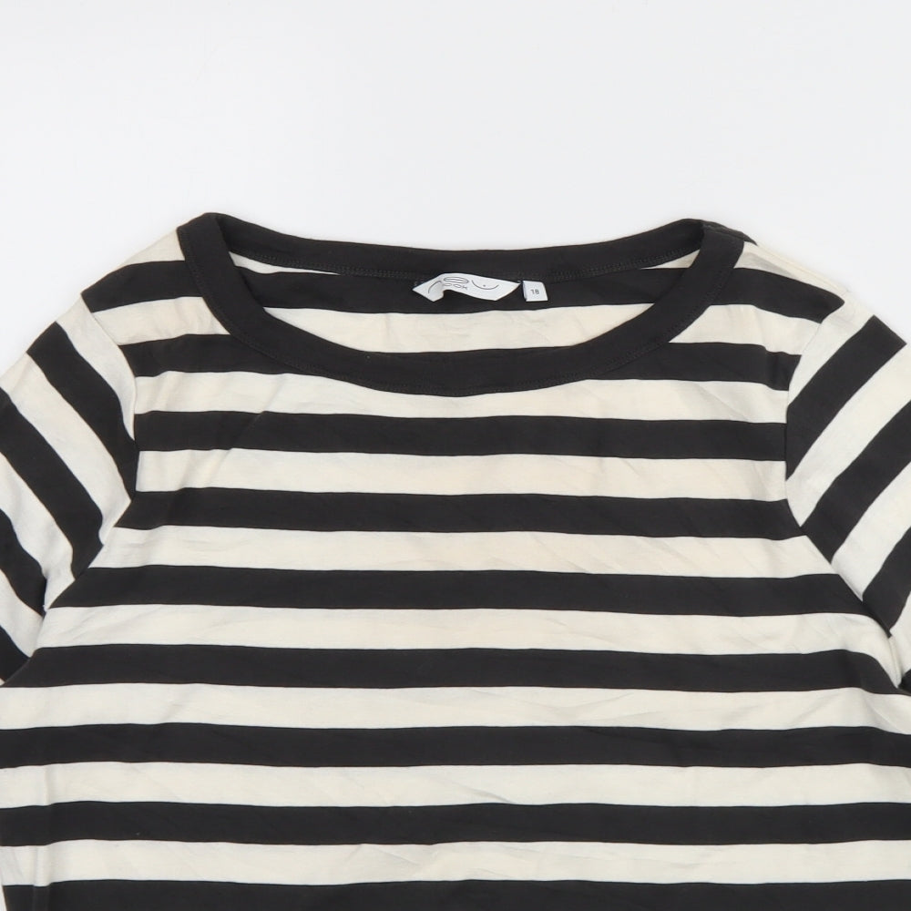 New Look Womens White Round Neck Striped Cotton Pullover Jumper Size 18