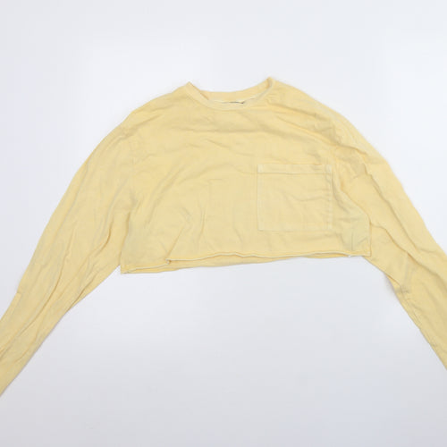 ASOS Womens Yellow  Cotton Cropped T-Shirt Size 8 Round Neck