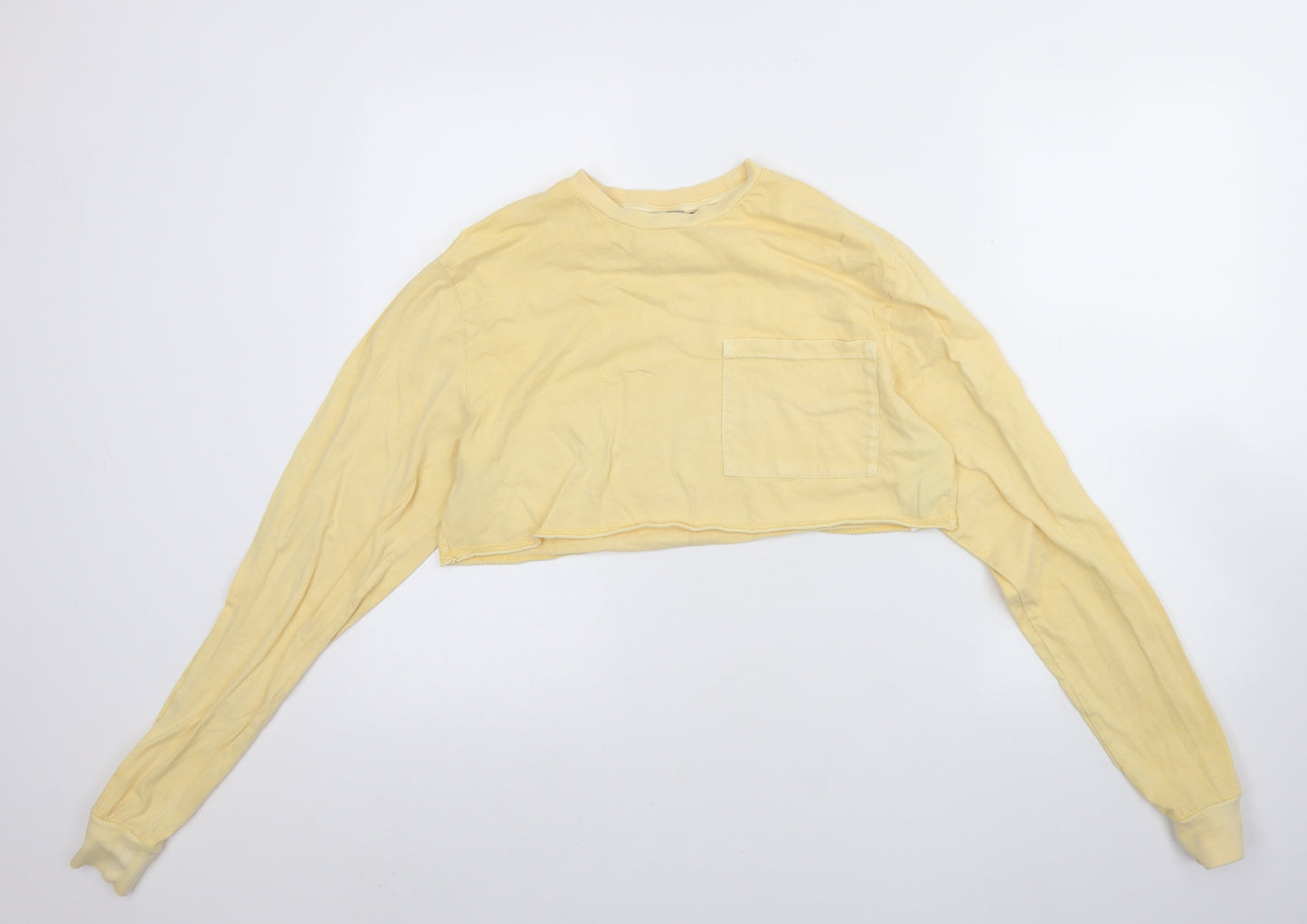 ASOS Womens Yellow  Cotton Cropped T-Shirt Size 8 Round Neck