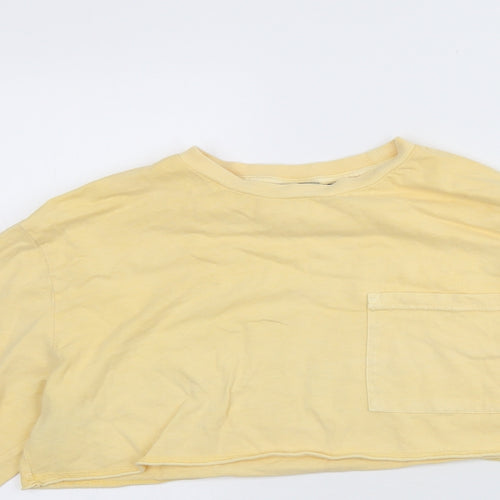 ASOS Womens Yellow  Cotton Cropped T-Shirt Size 8 Round Neck