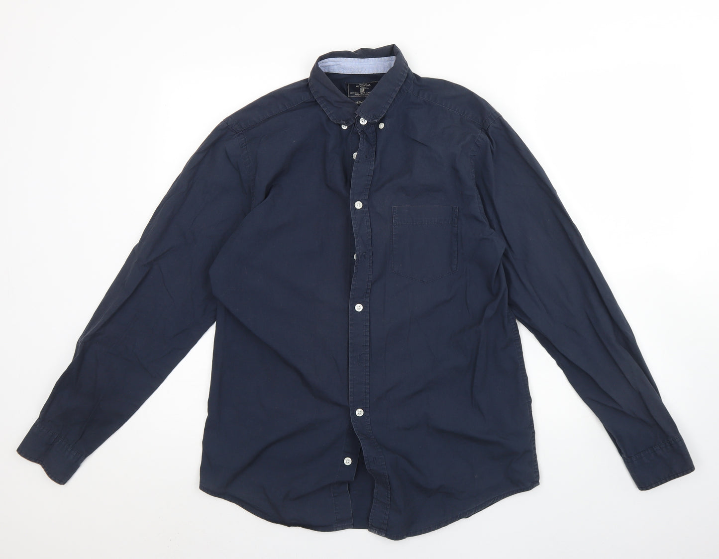 Mo casual Mens Blue  Cotton  Dress Shirt Size M Collared Button