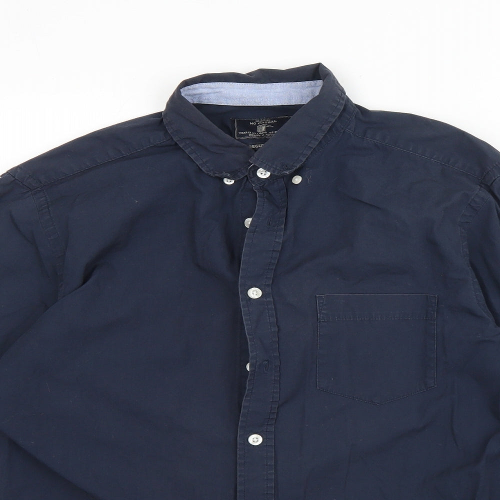 Mo casual Mens Blue  Cotton  Dress Shirt Size M Collared Button