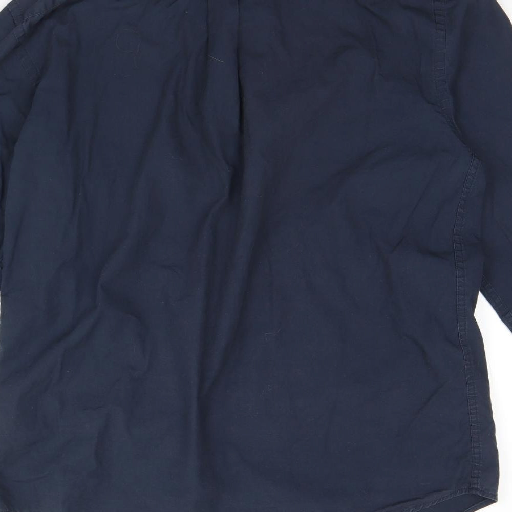 Mo casual Mens Blue  Cotton  Dress Shirt Size M Collared Button