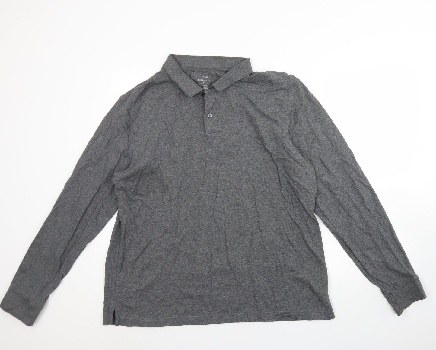 M&S Mens Grey  Cotton  Polo Size XL Collared Button