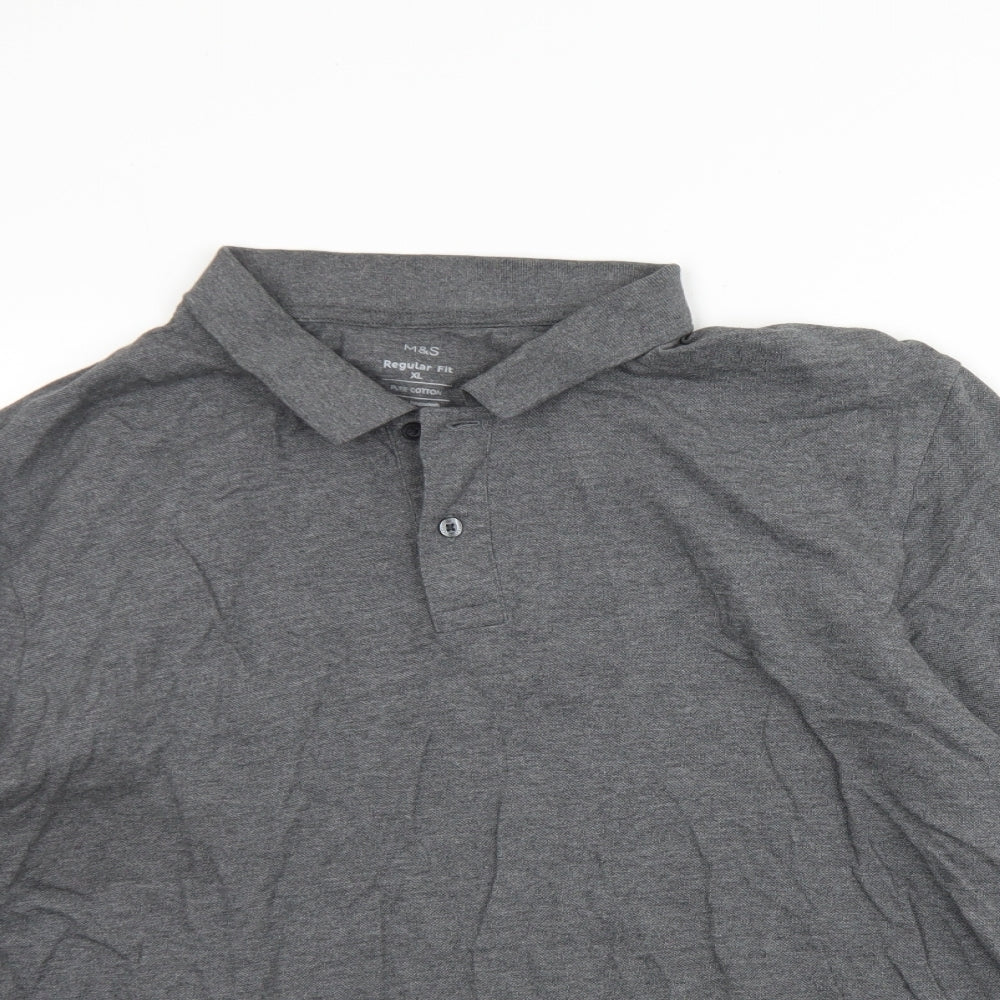 M&S Mens Grey  Cotton  Polo Size XL Collared Button