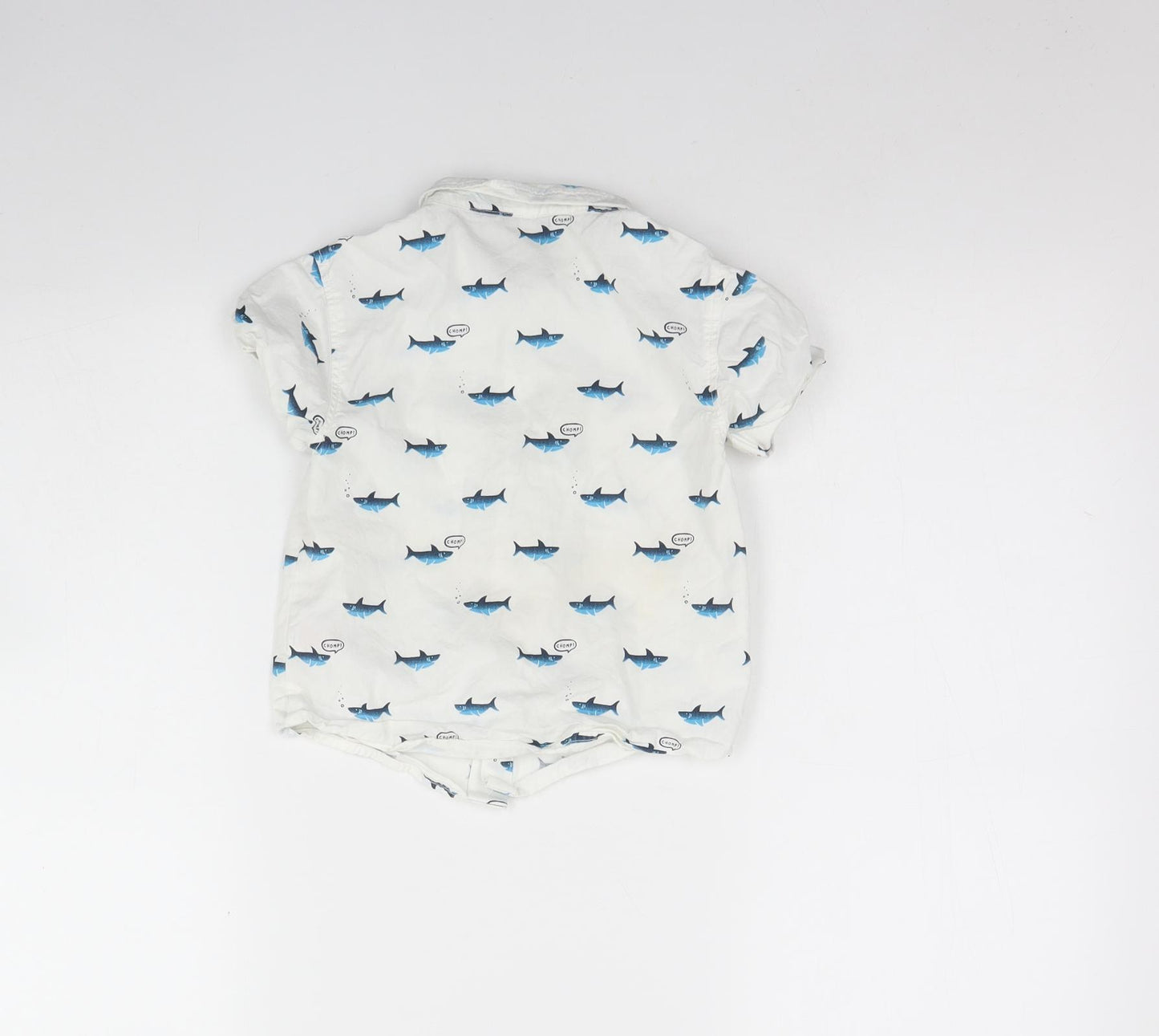 Urban rascals Boys White Animal Print Cotton Basic Button-Up Size 2 Years Collared Button - Shark