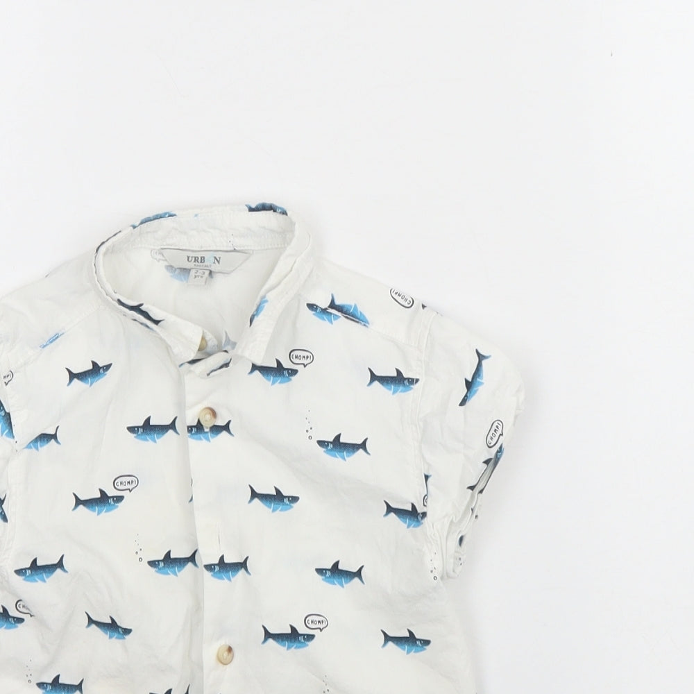 Urban rascals Boys White Animal Print Cotton Basic Button-Up Size 2 Years Collared Button - Shark