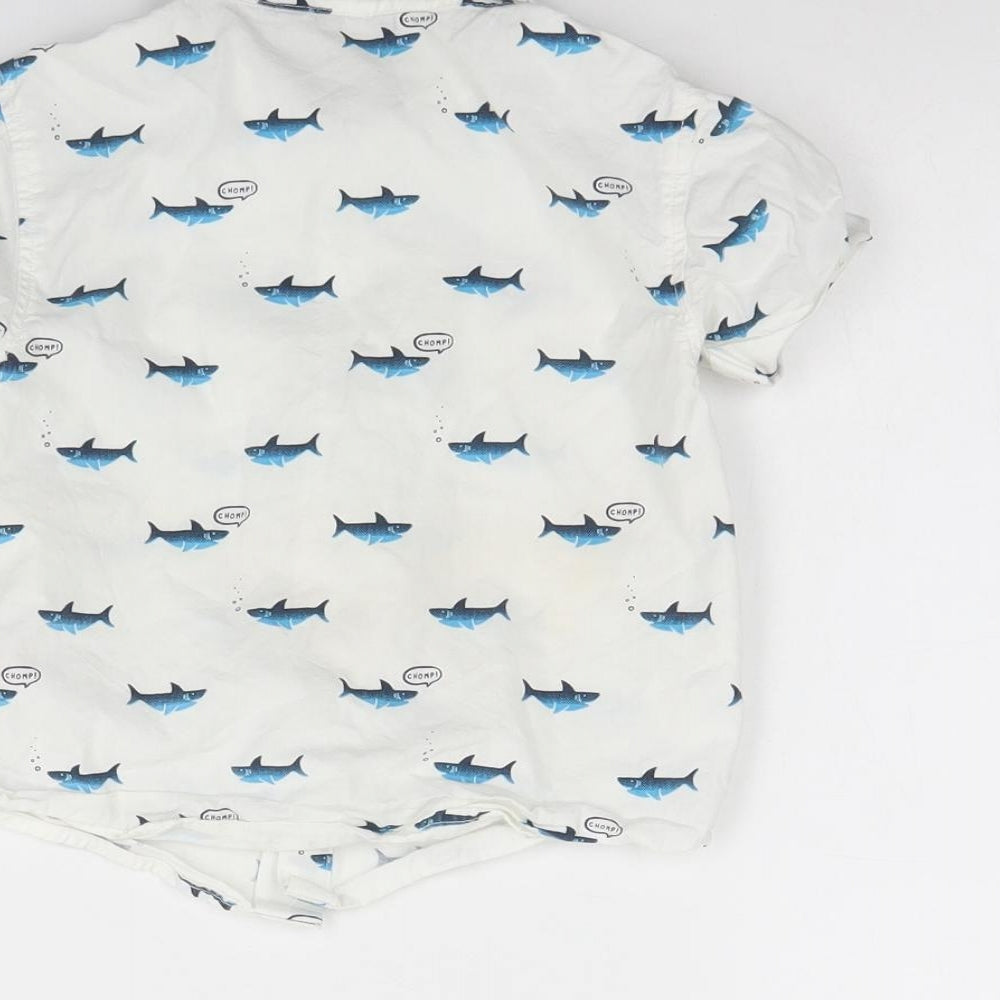 Urban rascals Boys White Animal Print Cotton Basic Button-Up Size 2 Years Collared Button - Shark
