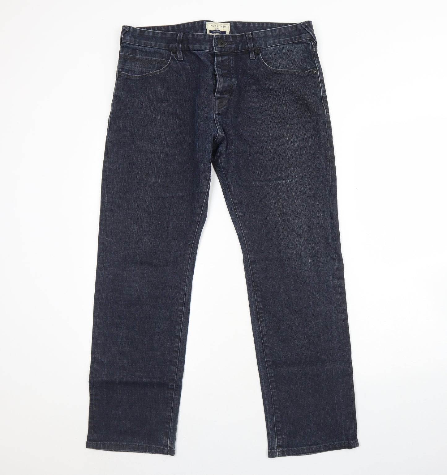Jasper Conran Womens Blue  Cotton Straight Jeans Size 34 L30 in Regular Button