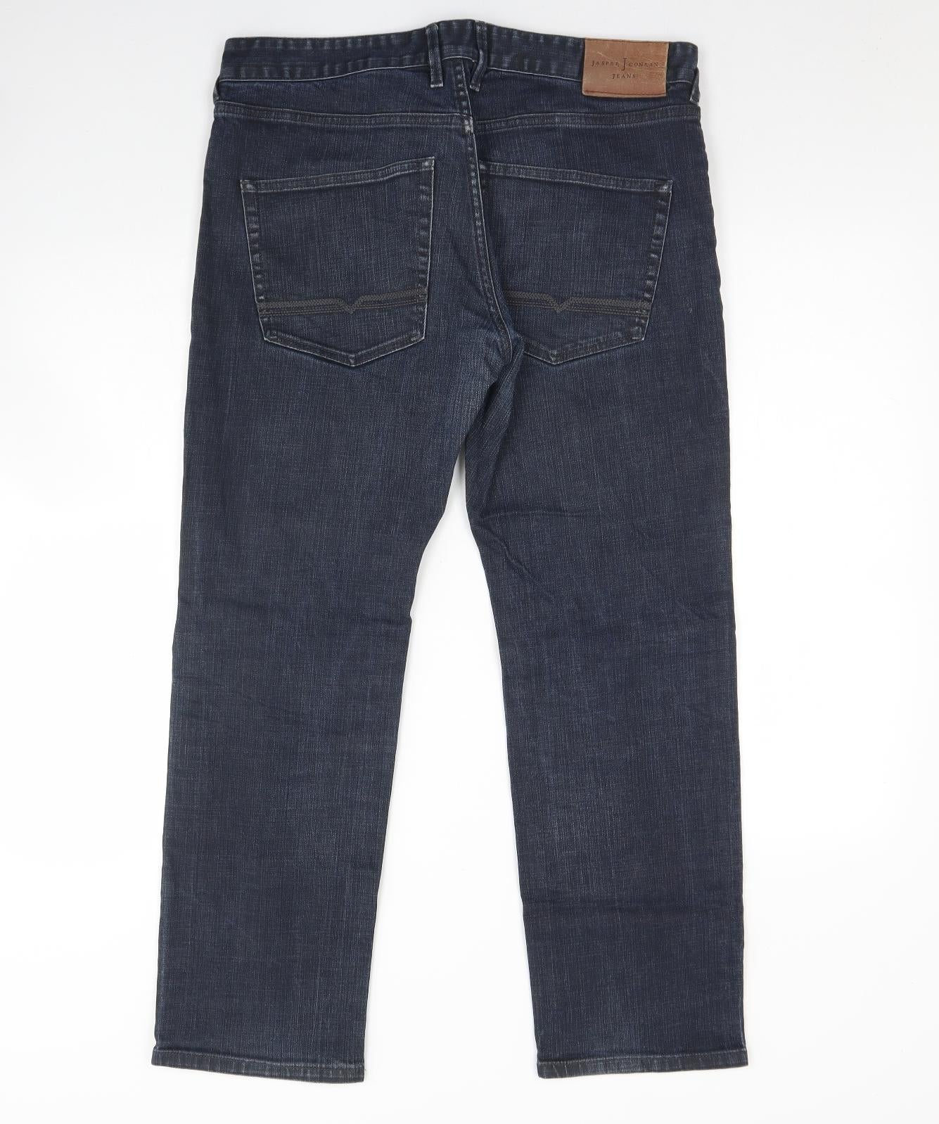 Jasper Conran Womens Blue  Cotton Straight Jeans Size 34 L30 in Regular Button