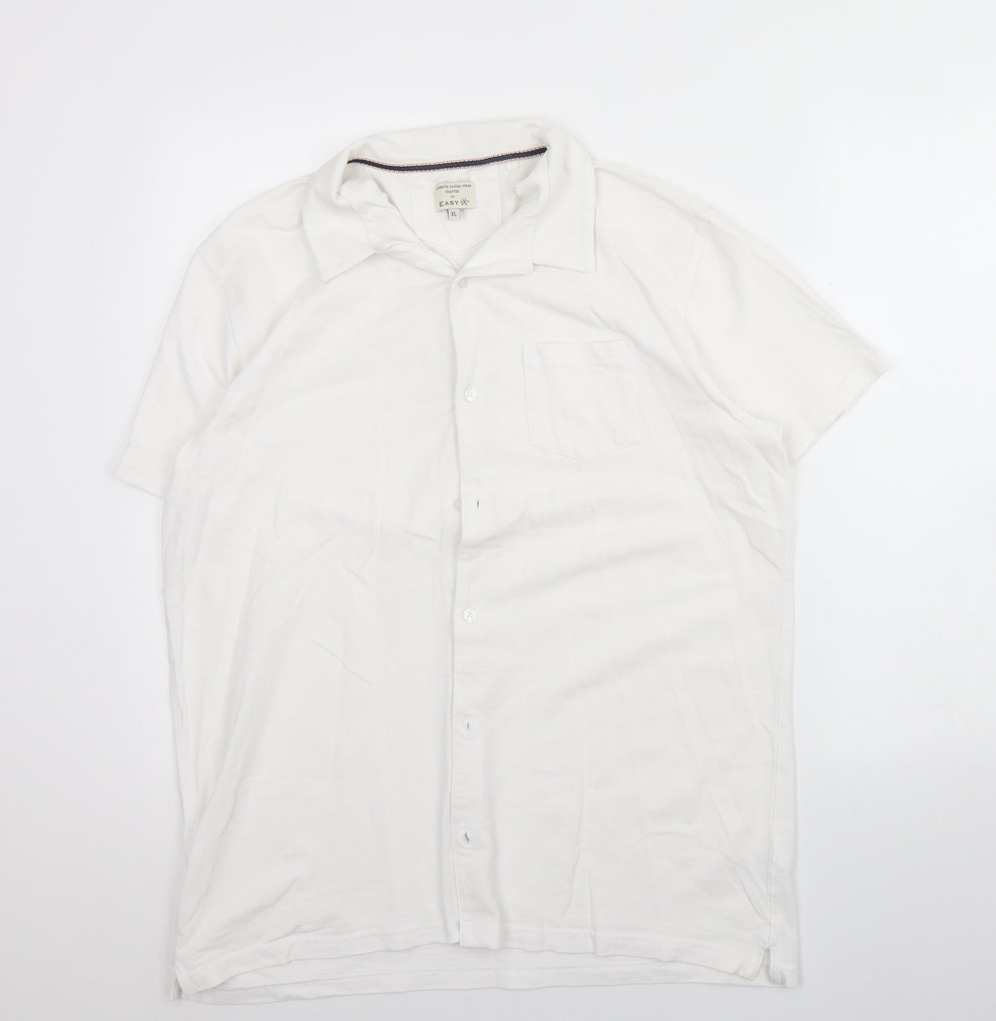 Easy Mens White  Cotton  Button-Up Size XL Collared Button