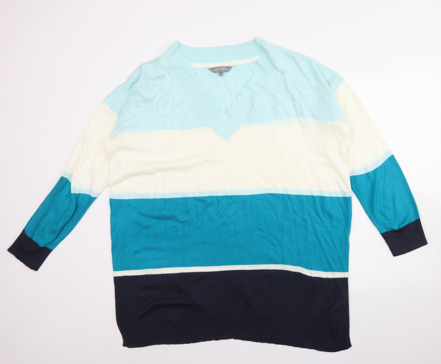 Principles Womens Blue Boat Neck  Acrylic Pullover Jumper Size 20