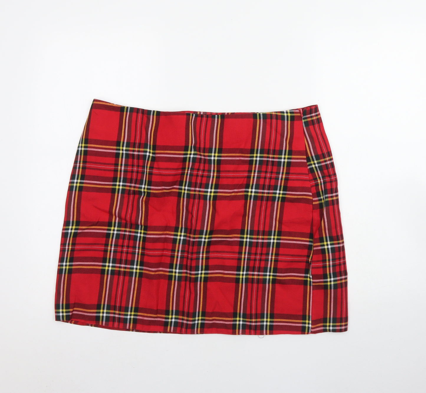 New Look Womens Red Plaid Viscose Mini Skirt Size 18   Zip