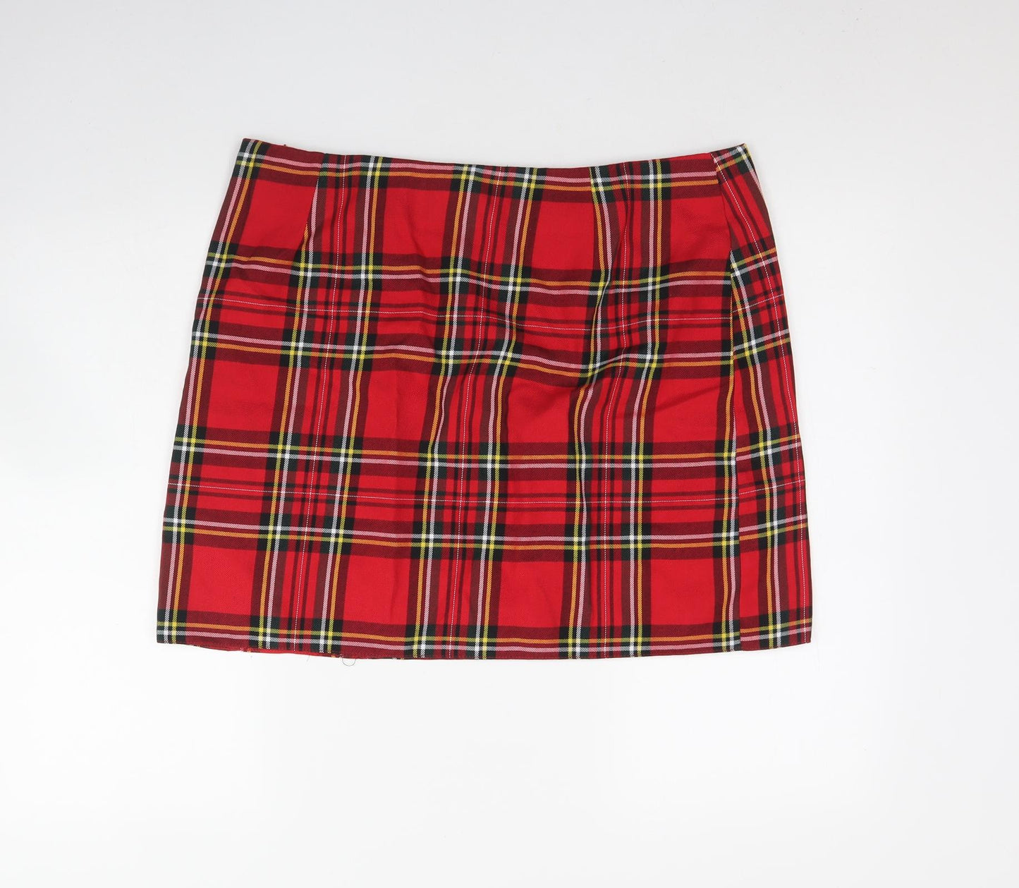 New Look Womens Red Plaid Viscose Mini Skirt Size 18   Zip