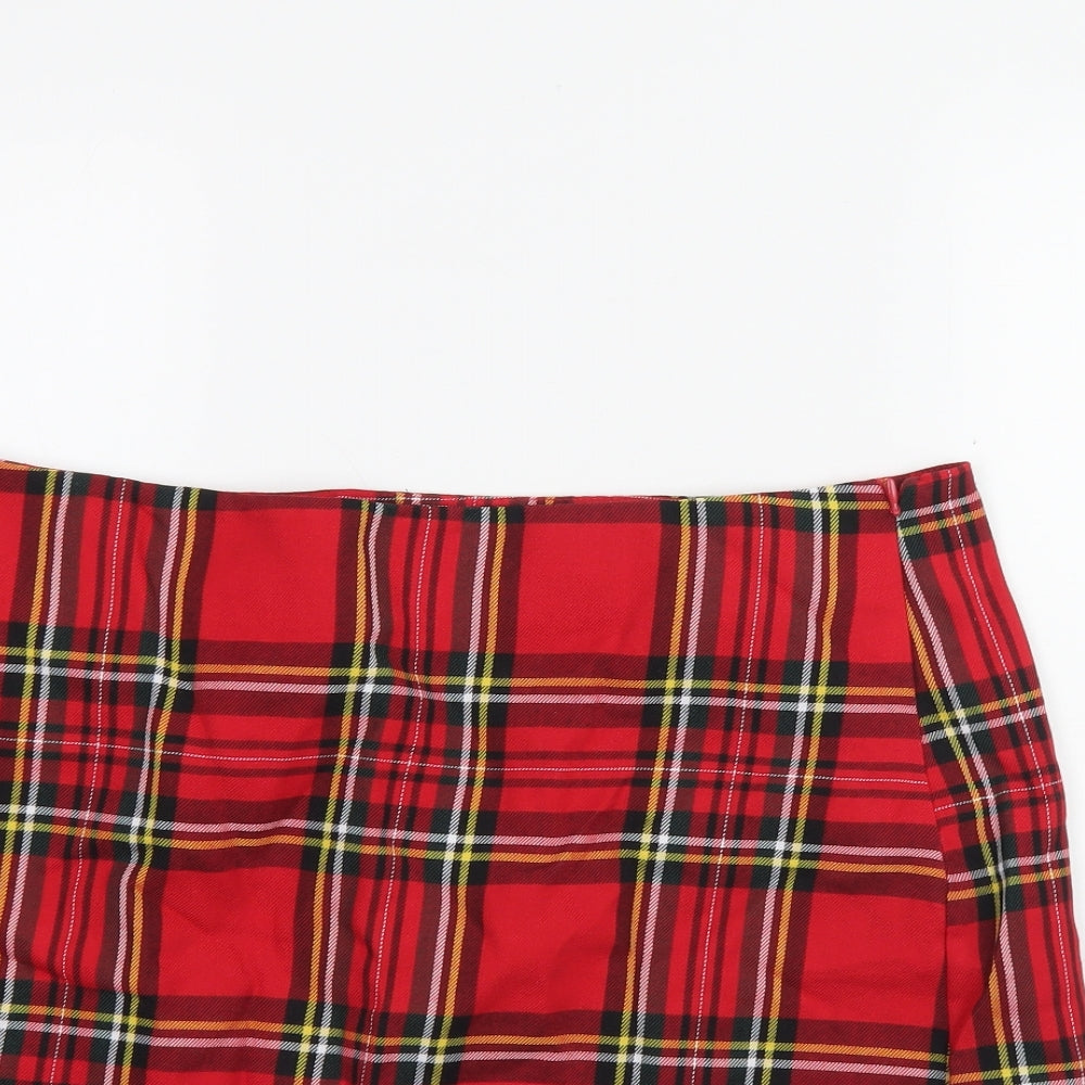 New Look Womens Red Plaid Viscose Mini Skirt Size 18   Zip