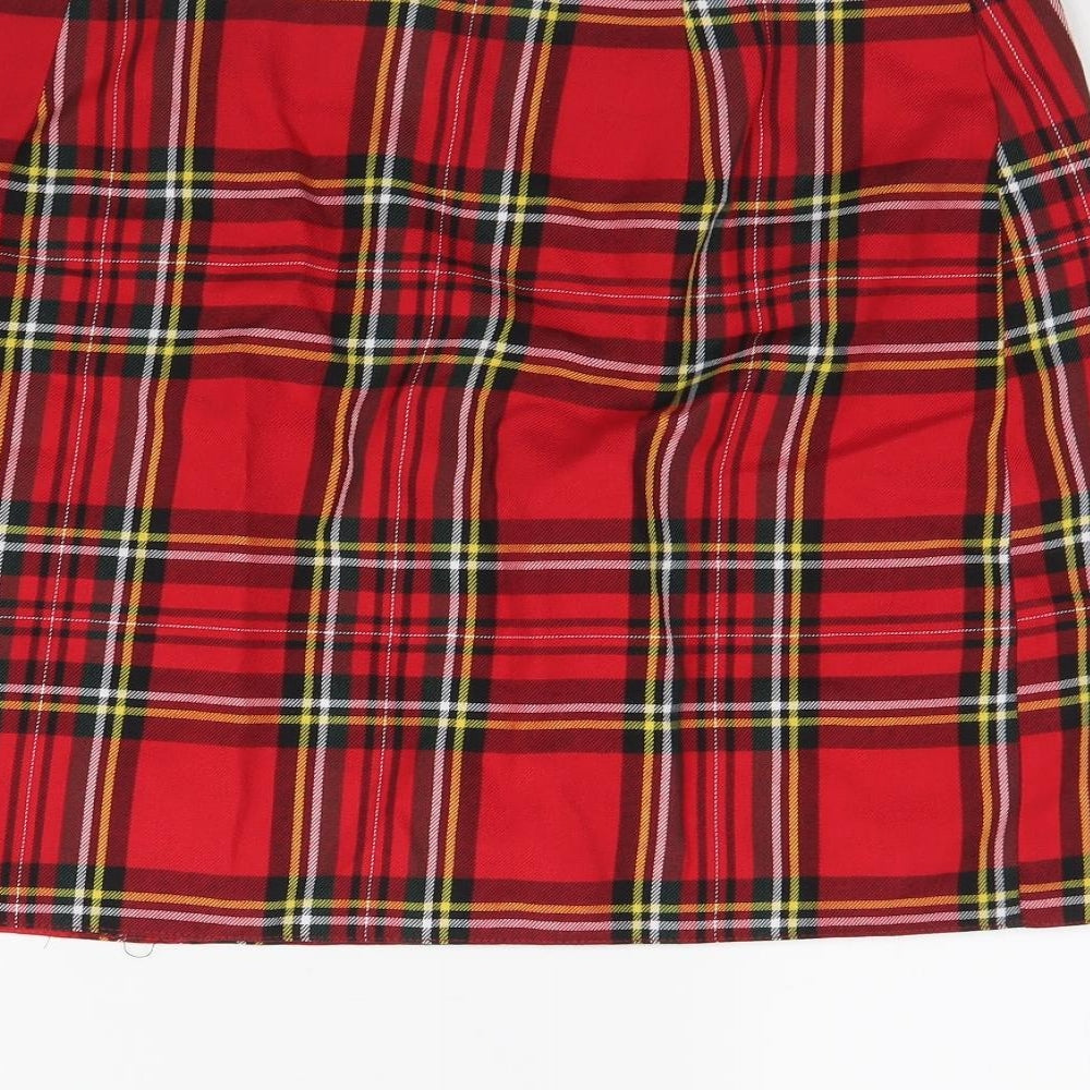 New Look Womens Red Plaid Viscose Mini Skirt Size 18   Zip