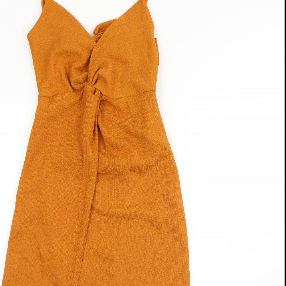Bershka Womens Orange  Polyester Fit & Flare  Size XS  Sweetheart