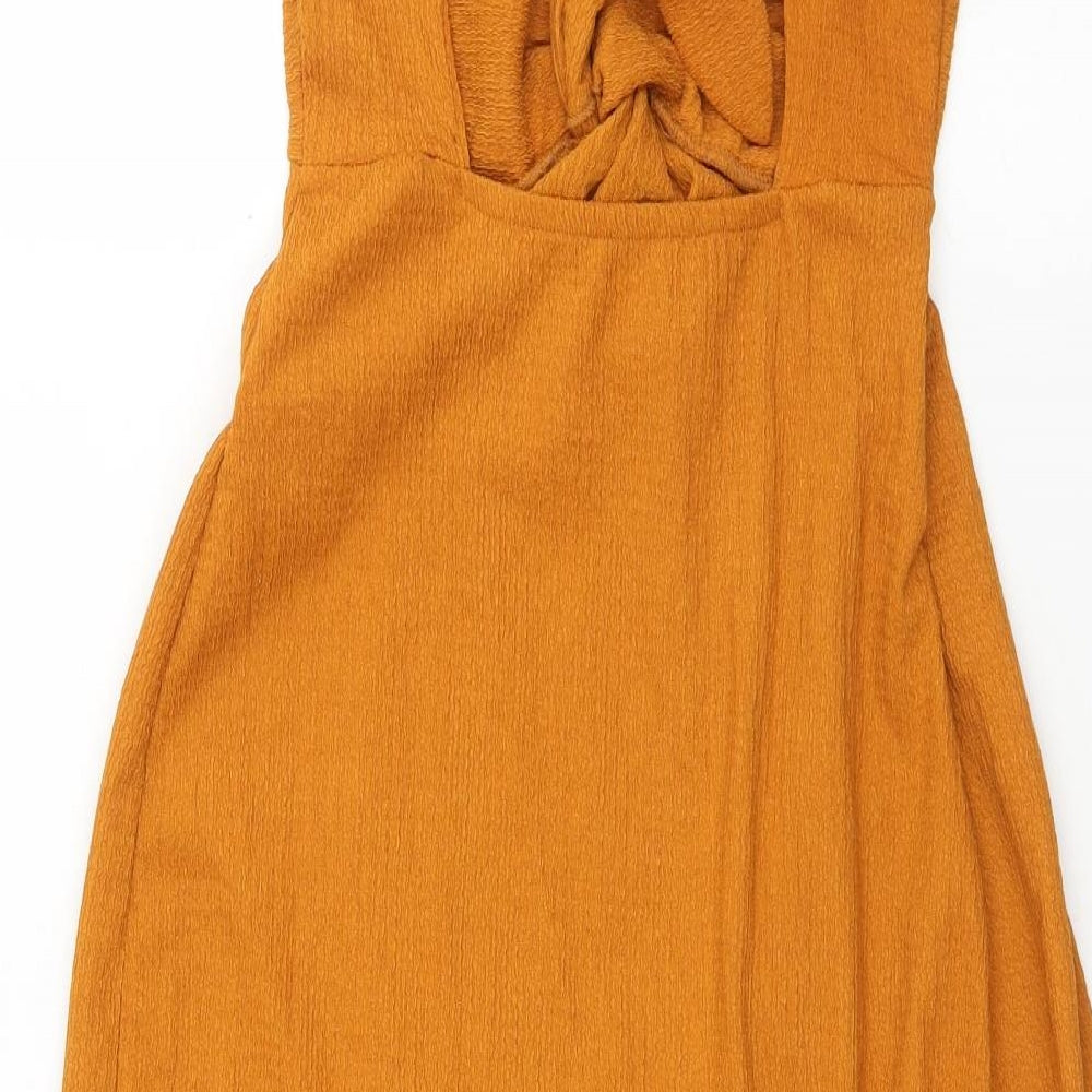 Bershka Womens Orange  Polyester Fit & Flare  Size XS  Sweetheart