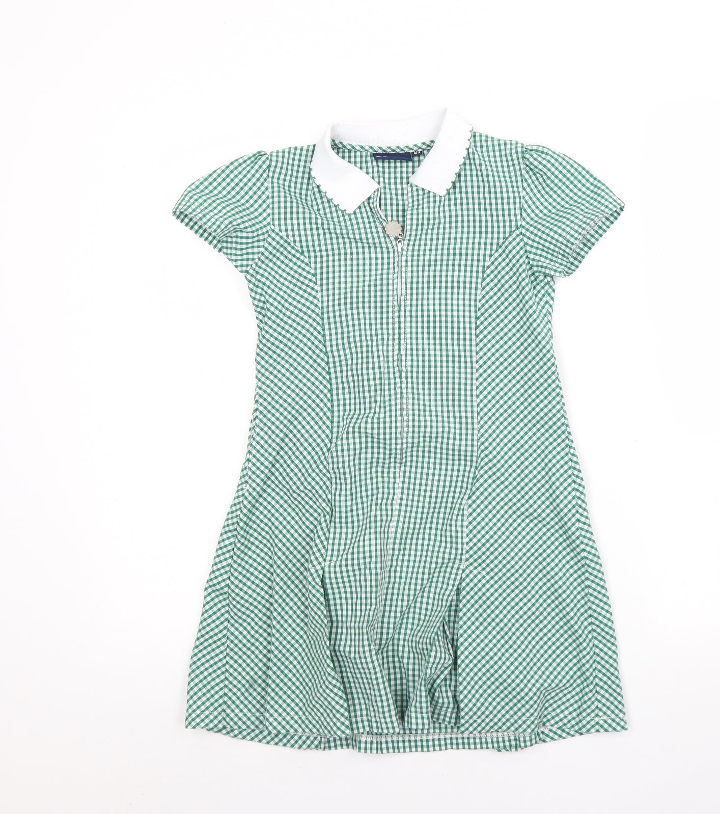 Banner  Girls Green Plaid Cotton Pinafore/Dungaree Dress  Size 6 Years  Collared Zip - School