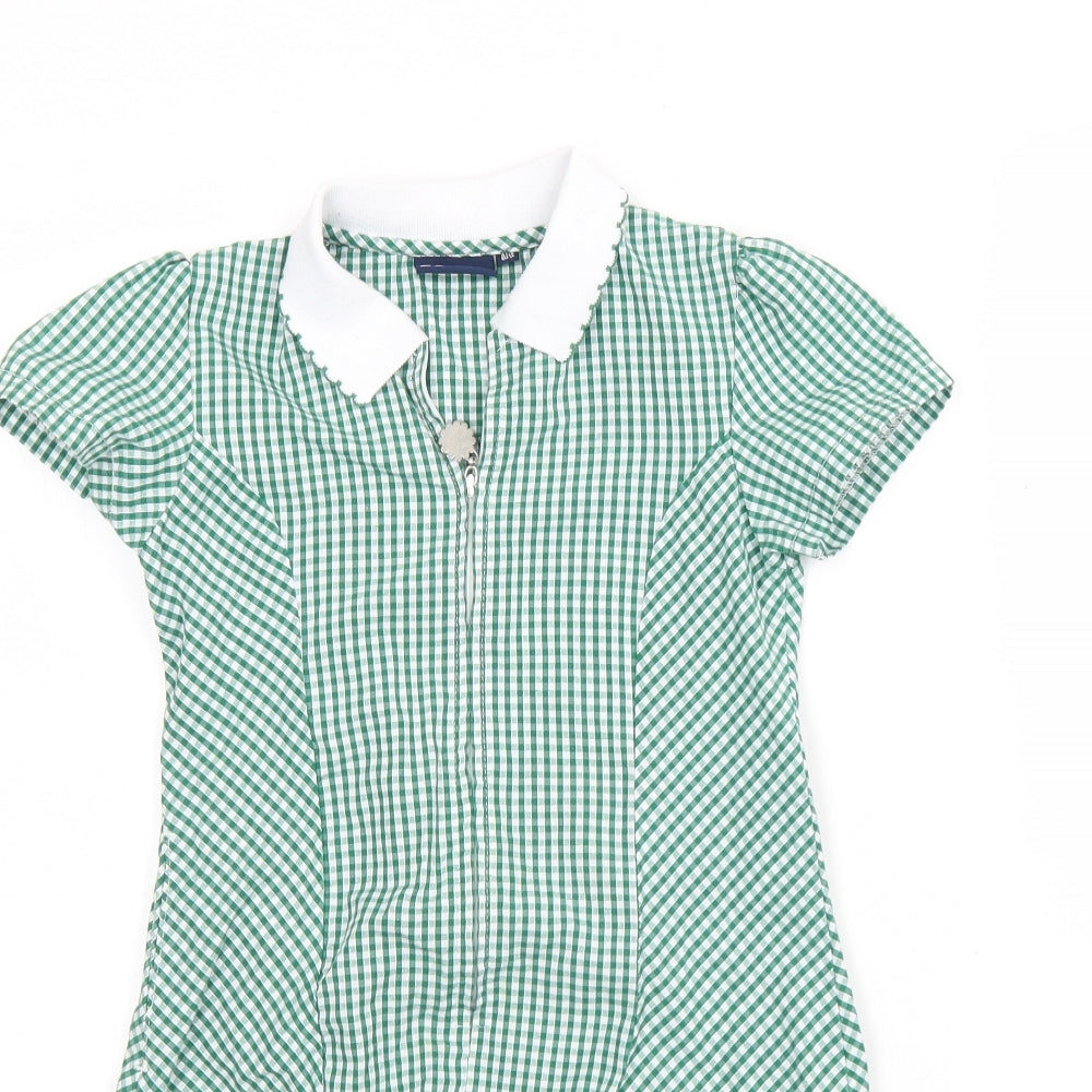 Banner  Girls Green Plaid Cotton Pinafore/Dungaree Dress  Size 6 Years  Collared Zip - School