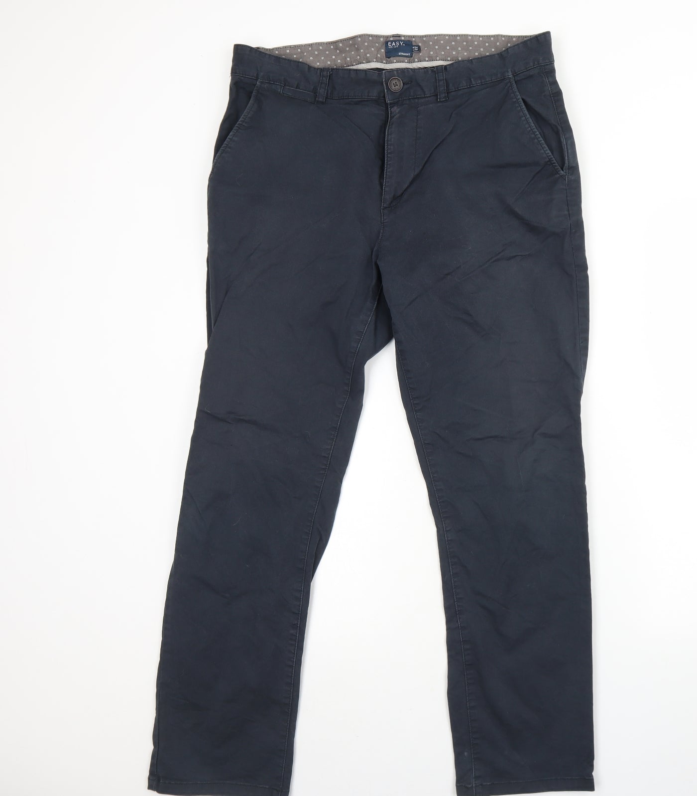 Easy Mens Blue  Cotton Trousers  Size 34 L29 in Regular Hook & Eye