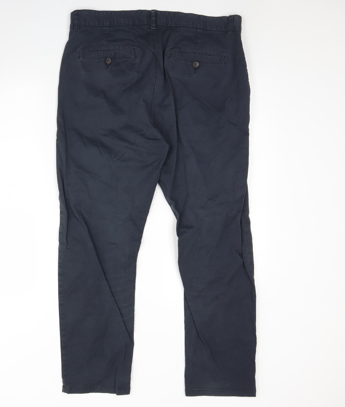 Easy Mens Blue  Cotton Trousers  Size 34 L29 in Regular Hook & Eye