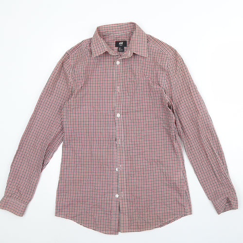 H&M Mens Red Plaid Cotton  Dress Shirt Size S Collared Button