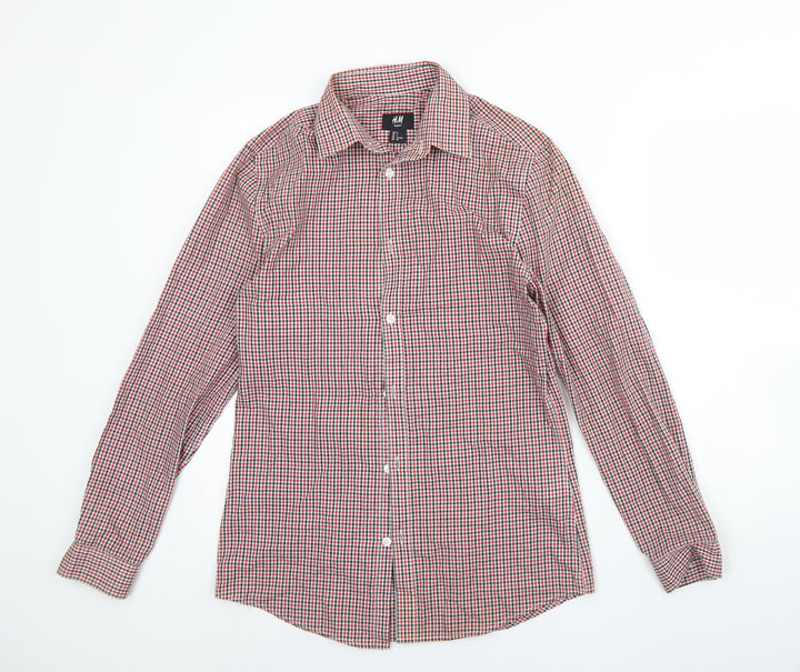 H&M Mens Red Plaid Cotton Dress Shirt Size S Collared Button