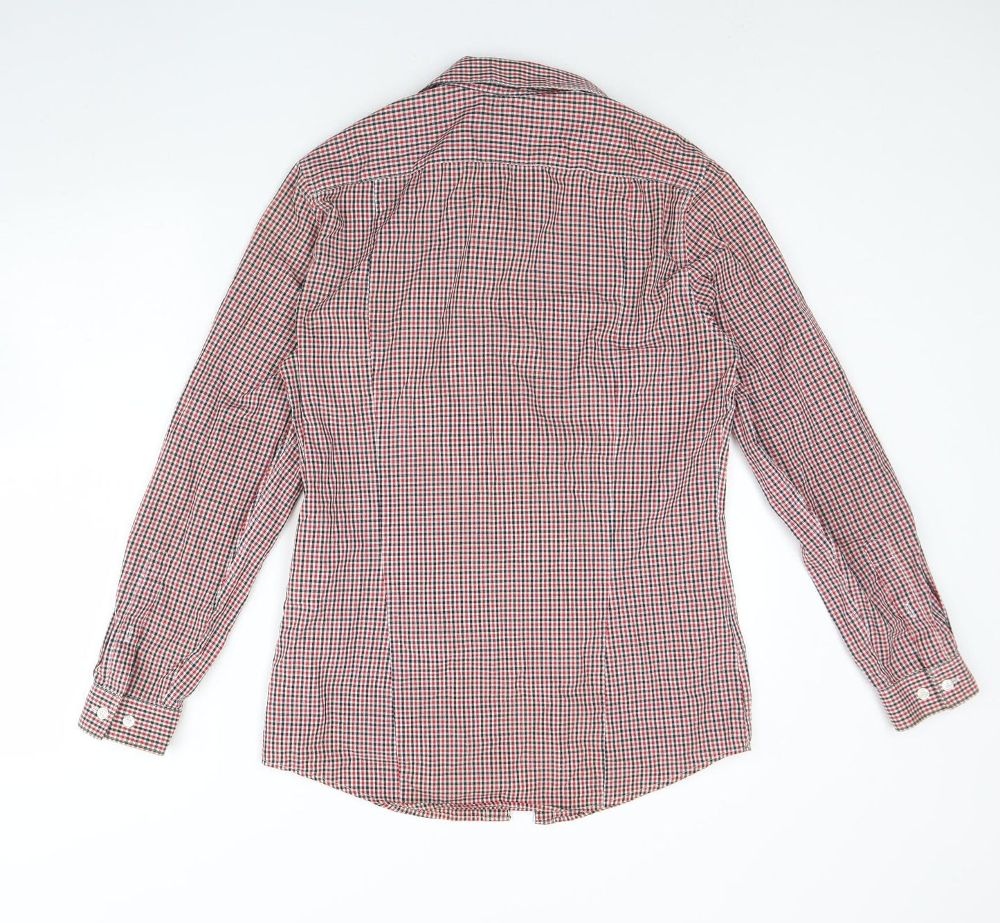 H&M Mens Red Plaid Cotton  Dress Shirt Size S Collared Button