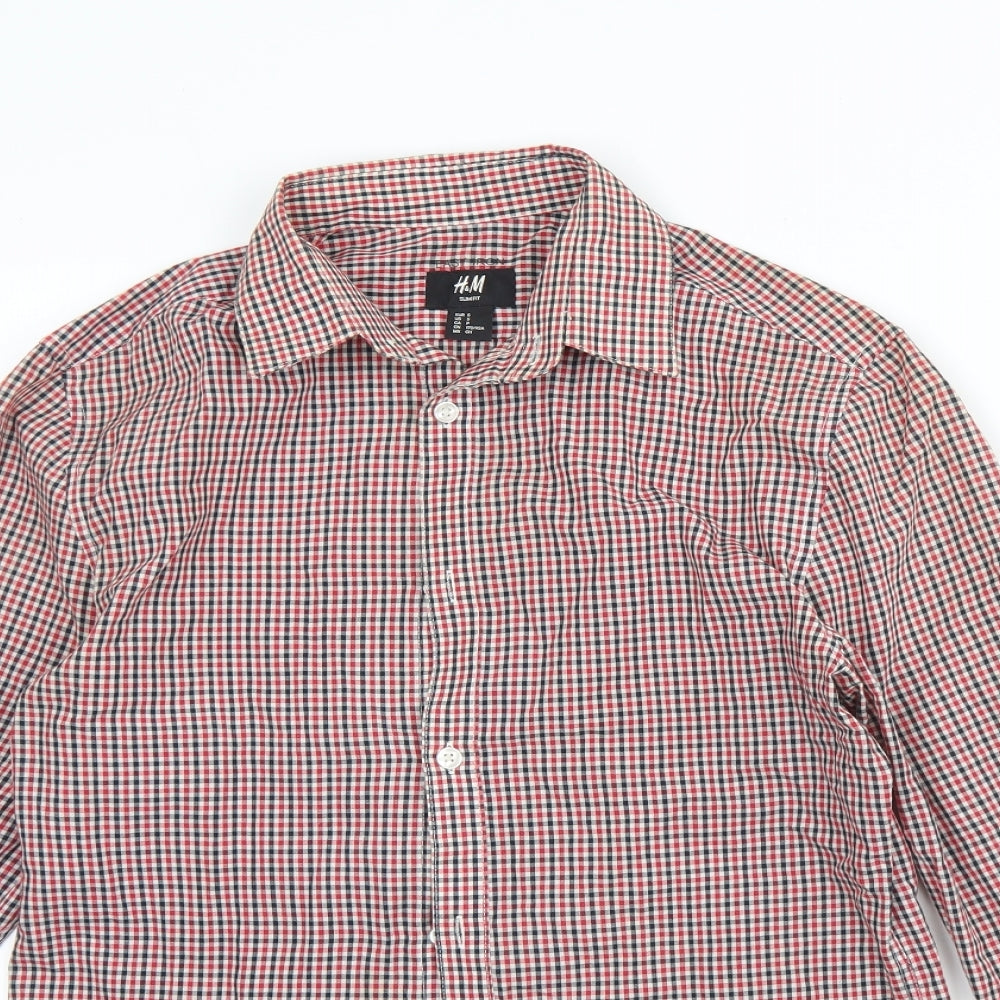 H&M Mens Red Plaid Cotton  Dress Shirt Size S Collared Button