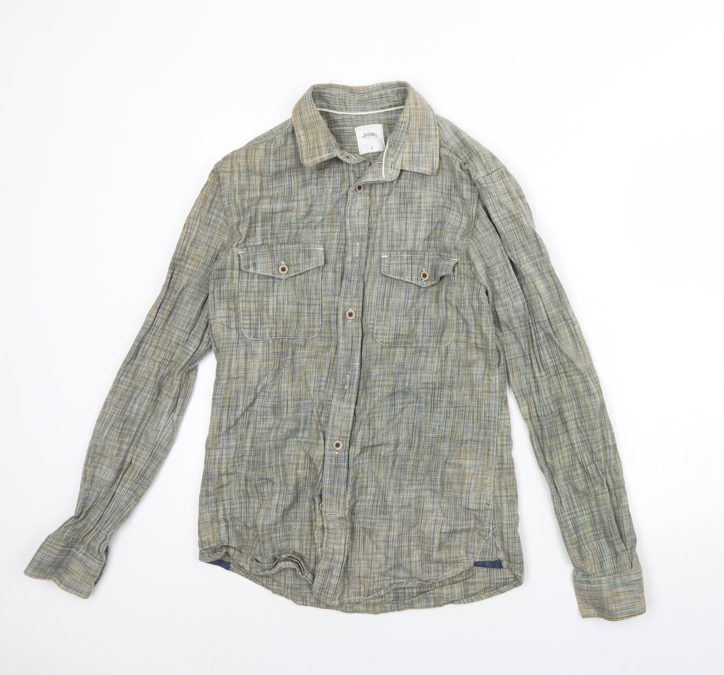 Burton Mens Green Plaid Cotton  Button-Up Size S Collared Button
